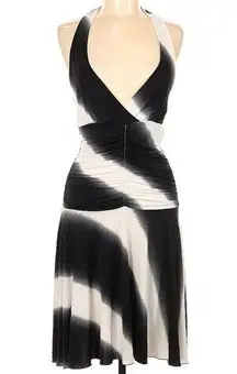 Joyce Leslie Halterneck Midi Dress Black White Print Asymmetrical Women's Medium