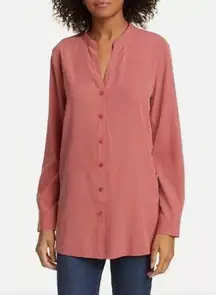 Eileen Fisher Sandwashed Tencel Stand Collar Top Chutney Petite Medium NWT