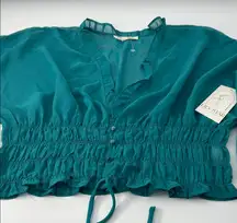 Lily Star Teal Blouse with Ruffle Details
