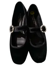 NEW Juicy Couture Velvety Black Mary Janes Flats Pearl Buckle