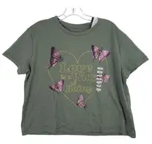 Grayson Threads The Label Love Butterfly Graphic T-Shirt Womens Size L Green NWT