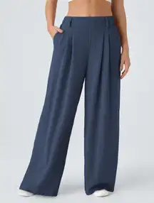 Halara Wide Leg Flowy Solid Palazzo Casual Linen Feel Pants Sec Blue XL petite
