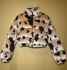 Cow Skin Print Cropped Puffer Coat