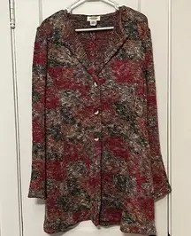Talbots long sweater jacket colorful artsy patchwork look wool blend size XL