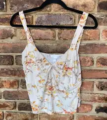 Leith Cream Floral Sleeveless Knot Bust Tank Top Women's Size XL