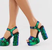 ASOS Sequin Platform Sandals - Green and Blue
