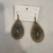 Gold and Turquoise Teardrop Earrings