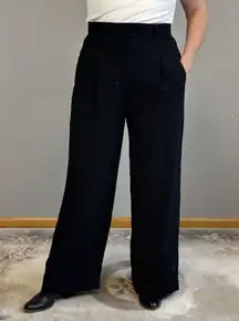 Everlane Womens City Stripe Way High Drape Pants Size 8 Black Viscose Wide Leg