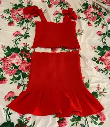 Red Crop Top and Skirt Set