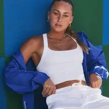 ATHLETA Aurora‎ Seamless Crop Rib Strappy Tank In Bright White Size Small