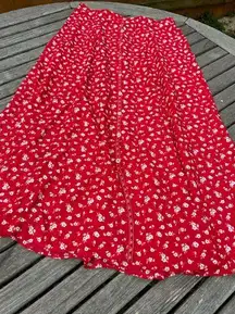 Max Studios Maxi Skirt Red White Floral Print Small Cottagecore Summer NWT