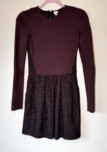 Wilfred Aritzia Burgundy Long Sleeve Mini Dress Womens 2 Fall Casual Pockets
