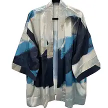 Soft Surroundings Ainsley Abstract Print Watercolor Blue Kimono Jacket One Size