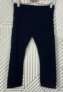 LORNA JANE 000Uniquely Mesh Hem Stripe Cropped Leggings in Black Size US‎ Small