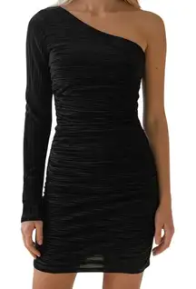 LUCY‎ IN THE SKY Black One Shoulder Mini Dress With Long Sleeve EUC Medium