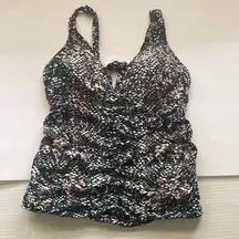 Athleta snake print tie back ruched tankini top, size large
