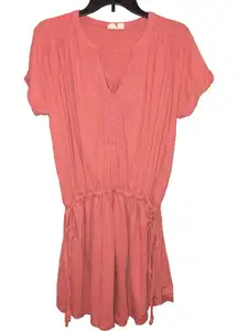 Roxy Cinched Waist Short Sleeve V Neck‎ Dress Pink Medium