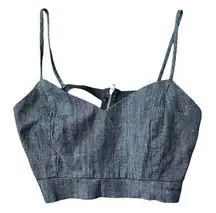 The Vintage Shop Womens Crop Top Gray Denim Sleeveless Sweetheart Strappy Back M