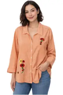 Las Olas Orange and White Gingham Button Down Shirt Cottagecore Cabincore Retro