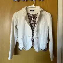 Y2K white cheetah print cropped blazer sweater jacket