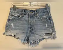 Agolde Parker Denim Distressed Blue Jean Shorts Size 25 Boho Festival Light Wash