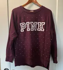 Victorias Secret PINK Crewneck Sweatshirt Maroon Rhinestone‎ Studded Spellout M