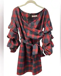 DO+BE Vici Collection Galway Girl Plaid Dress Womens size large red & Blue