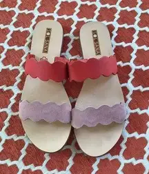 Sol Sana Leather Suede Dual Strap Sandal Womens 40 Flat Dusty Pink Orange EUC