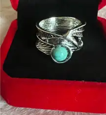 Gorgeous Silver Simulated Turquoise Ring Size 7
