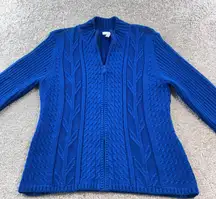 Charter Club Womens XL Blue Cable Knit Zip Up Sweater Long Sleeve Mock Cozy