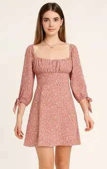 Et Clet Pink Floral Mini Dress Puff Sleeve Medium Coquette Cottagecore Garden