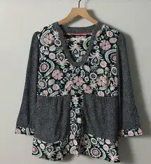 Boden Cottagecore Peasant Style Green Floral Dotted 3/4 Length Sleeve Blouse 6