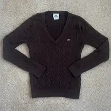 Lacoste V-neck Cable Knit Sweater in Brown Women's 38
