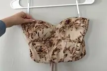 Shein vintage style corset beige brown lace up floral style women size small