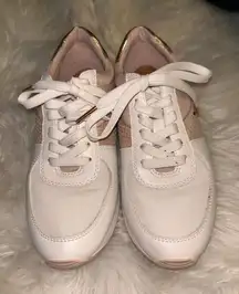 Michael Kors Womens Allie Trainer Pink Leather Lace-Up Sneaker Shoes Size 6