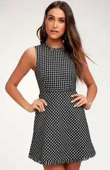 NWT Lulus Check Me Out Black and White Checkered Boucle Dress Mini Size XL