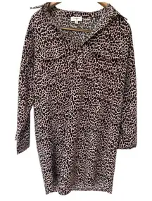 Umgee Women's Leopard Cheetah Print Long Sleeve Shirt Dress‎ Pink/Brown Size S