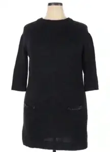 Vintage Milly Dark Grey Black Virgin Wool Sweater Knit Dress Zipper Back Size S