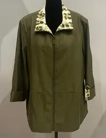 Allison Daley Olive Jacket with Patterned Collar
