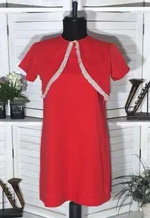 Vintage 60s 70s red GoGo girl mini dress cotton short sleeves ruffled sz XS