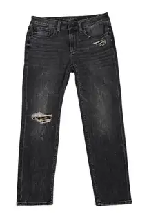 Chico's Jeans Boyfriend Ankle Black Denim Distressed Leopard Detail Size 2