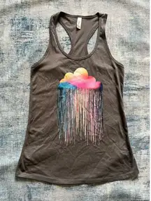 Cosmic Clothing Gray Rainbow Rain Cloud Racerback Tank Top Women's Small