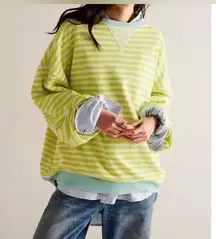 NWOT Free People We the Free Classic Striped Oversized Crewneck - Lime Combo - S