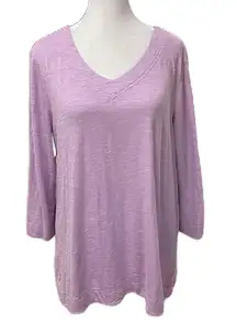 Heather Purple 3/4 Sleeve V-Neck Tee Size Large