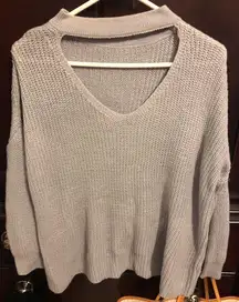 Zaful Grey Cut Out Choker Sweater