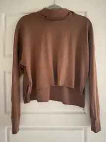 American Eagle Cropped Mock-Neck Brown Waffle Knit Long Sleeve Top Size XS