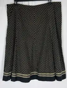 Robbie Bee Black Tan Polka Dots Gathered Full Knee Length Skirt Size 14