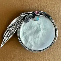 One-of-a-Kind Artisan Sterling Silver Brooch with Real Gemstones & Abalone