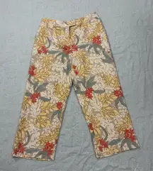 August Silk 100% Silk Leaf Pattern Pants Sz M Boho Peasant Contemprorary Retro