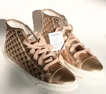 New GEOX Quilted High Top Sneakers Rose Gold 10.5